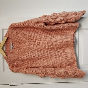 Favlux Knit Sweater Size Large Pink Balloon Sleeve V Neck Relaxed Fit